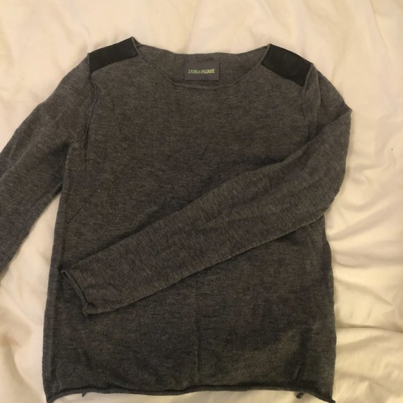 zadig and voltaire gray leather shoulder sweater - Picture 2 of 2